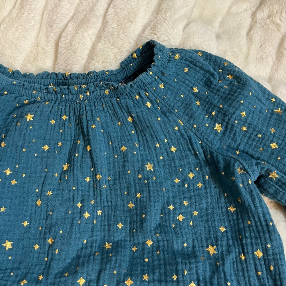 Cat&Jack 10/12 Girls Green Gold Cotton Gauze Comfy Celestial Star Whimsigoth Top